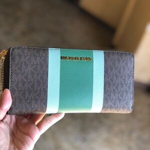 Michael Kors Jet Set Travel Wallet in Brown and Green